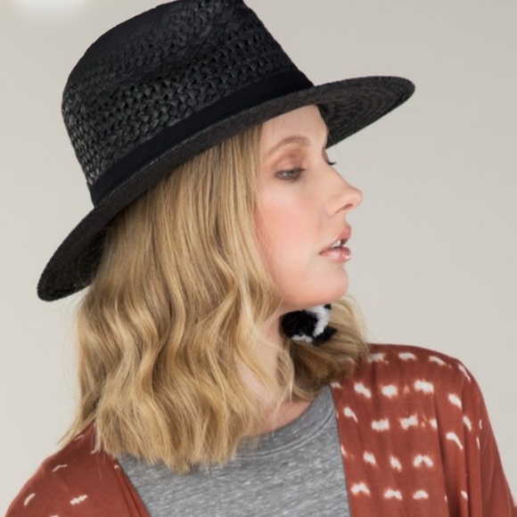 Boho Straw Fedora/Panama Hat with Black Band - Picture 3 of 5